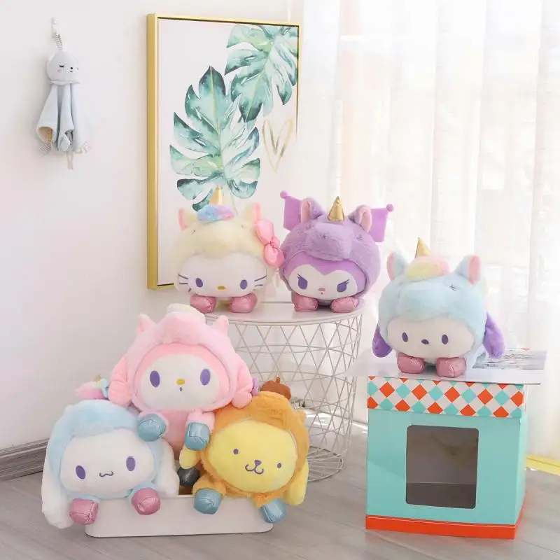 

Kawaii Cos Unicorn Series Kitty Melody Cinnamoroll Kuromin Onpompurin Pachacco Plush Tissue Box Paper Pumping Doll Girls Toys