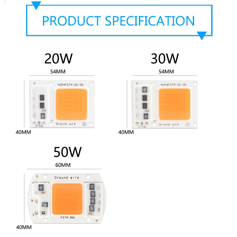 GreenEye AC 220V 5W ~ 100W Интегрированный COB светодиодный светильник чип диод 50 Вт 30 20 10 Smart IC