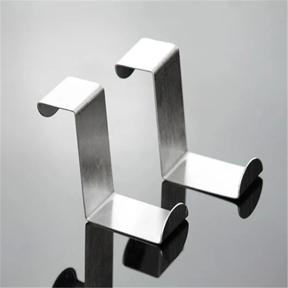 

2pcs Stainless Steel Over Door Hooks Kitchen Cabinet Draw Towel Clothes Hangers Creative Bathroom Nail-free Seamless Rack