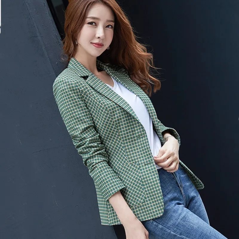 Женский клетчатый пиджак повседневный жакет в Корейском стиле весна-осень 2019 |