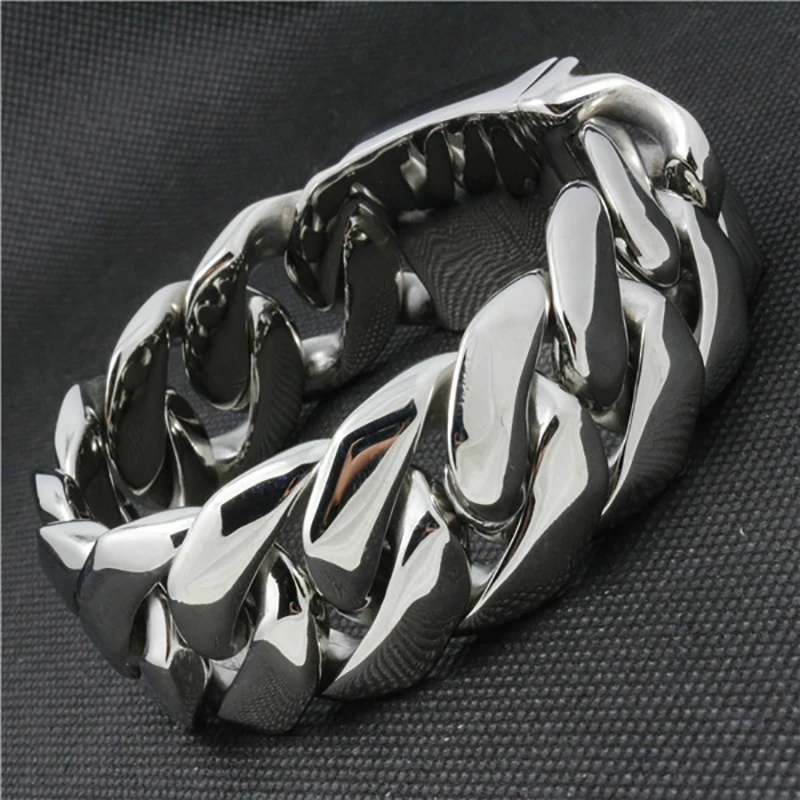 24ММ 316Л Нержавеющая сталь Браслет Кюрб Кубань Огромная Тяжелая Серебряная Цепь Оптовая Ювелирные изделия Мужской Мальчики Регулируемая Длина на