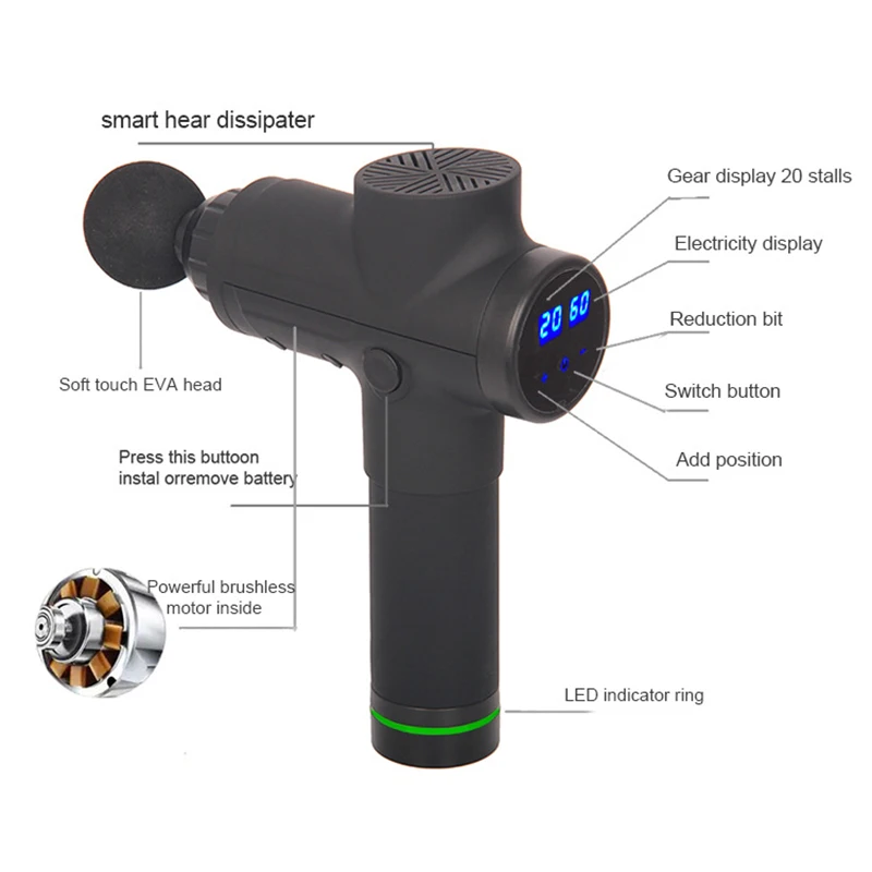 

Fascia Massage Gun Muscle Massager High Frequency Vibration Mute Massager New Brushless Electric Fascia Gun LCD Touch Screen