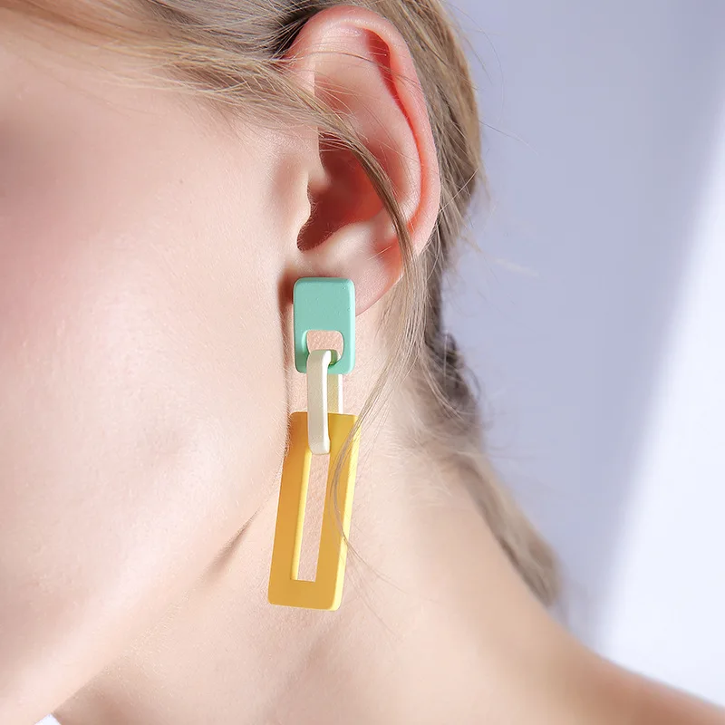 Модные геометрические большие серьги элегантные прямоугольные длинные висячие