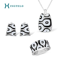 xingtelo 925 sterling silver bridal jewelry set for women white and black enamel inlaid crystal earrings ring pendant chain set