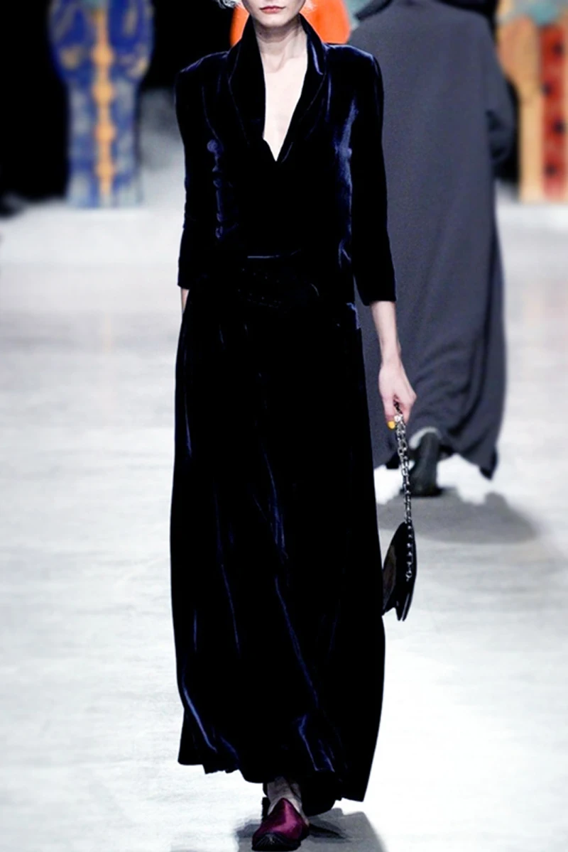 

Fashionable spring and autumn new style women's dress style high end dress velvet long skirt women's slim dress fashion