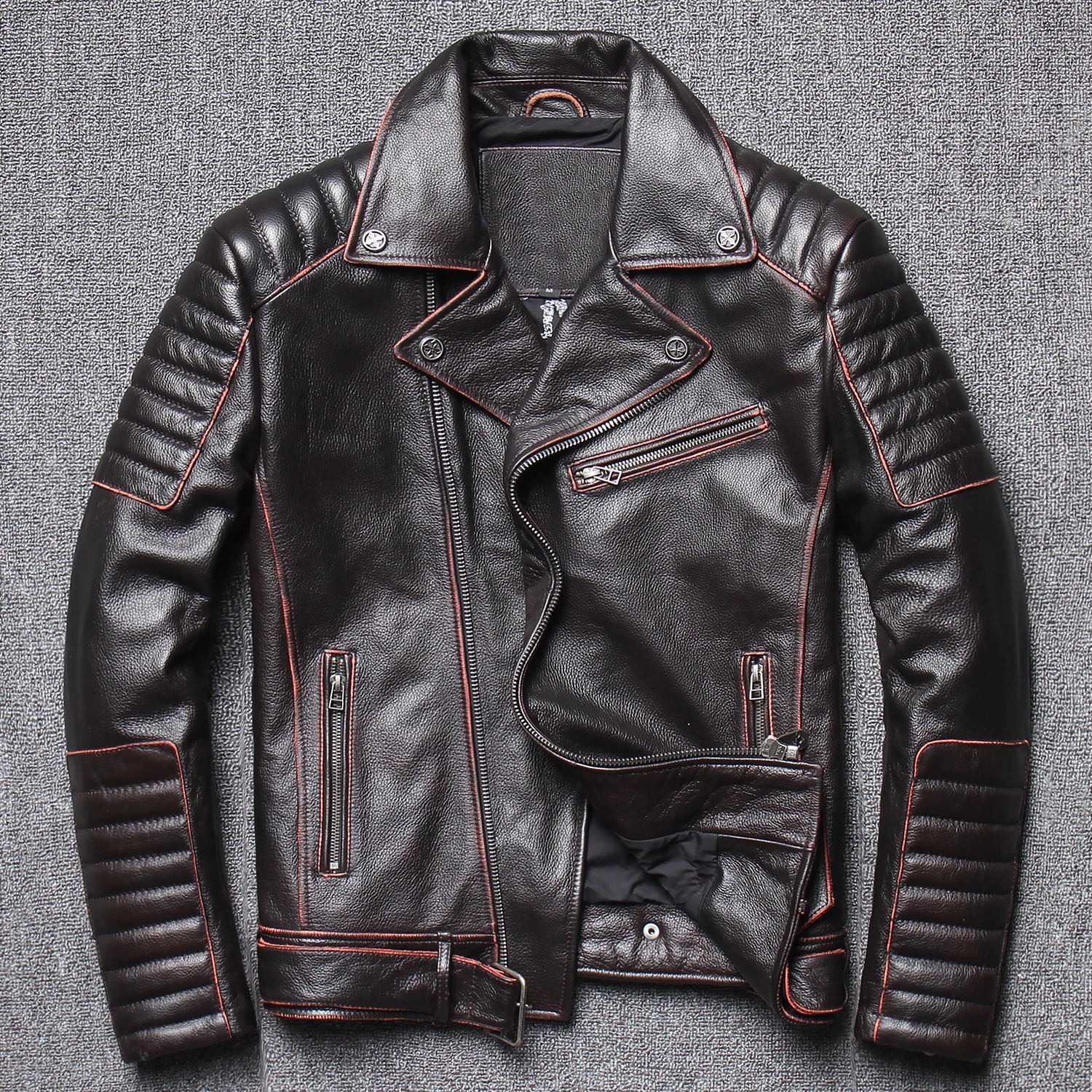 

Genuine Cowhide Jacket Men's Motorcycle Leather Jacket 100% Cowhide Coat Motorcycle Jacket Skull Embroidery Men's Genuine Jacket