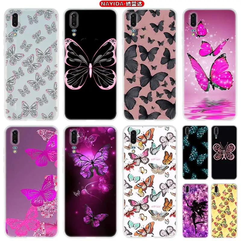 

Phone Case For Huawei P50 P40 P10 P20 P30 Lite Pro P Smart Z 2019 2020 Cover Butterfly Pink Love