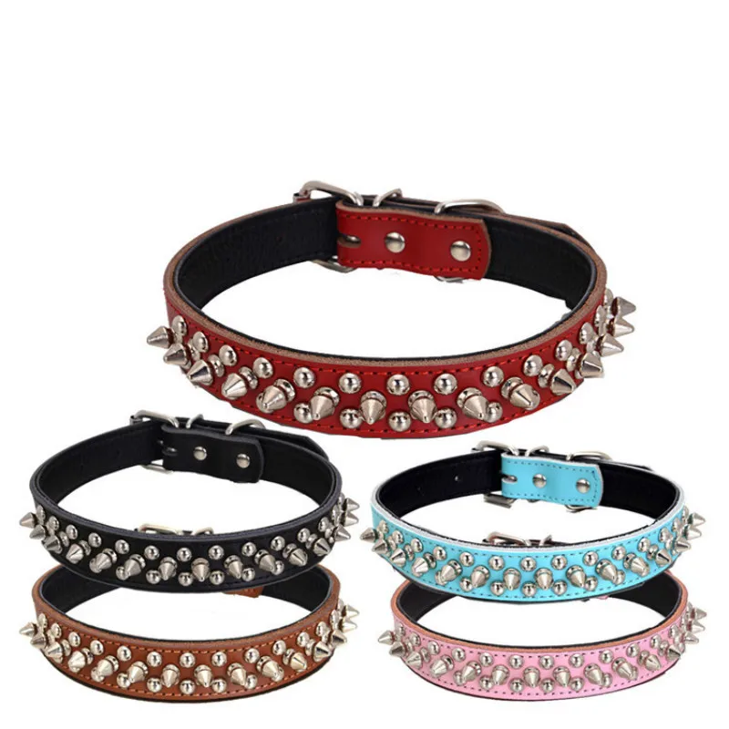 

Vintage Pet Shop Dog Acessorios Adjustable Pu Leather Bullet Rivet Spiked Studded Pet Puppy Dog Collar Neck Strap 5 Pc /lot