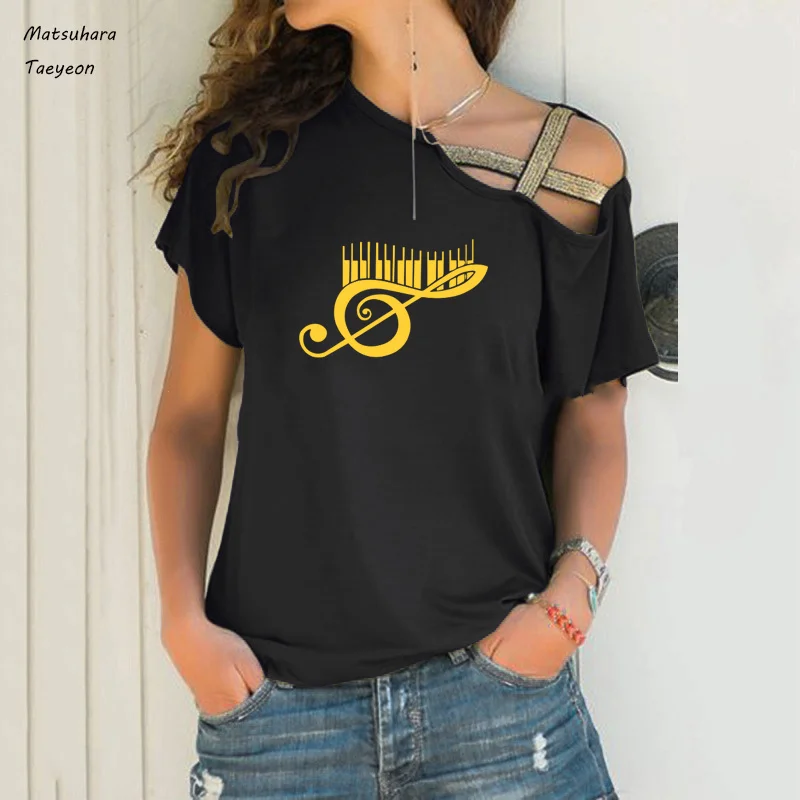 

New Women T shirt Casual Harajuku Music Printed Tops Tee Summer Irregular TShirt Short Sleeve T Shirt for Women Clothing