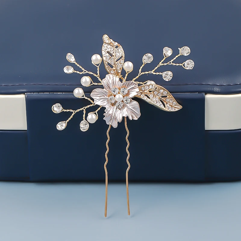 Модные заколки для волос с листьями и жемчугом цветами ручной работы из розового