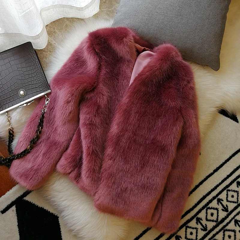 

Korean fashion 2020 winter women elegant Lotus red short faux fur jackets wedding soft casual female fake fox fur coats A285