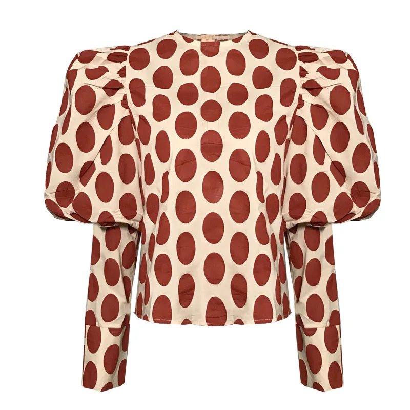 Повседневная Цветочная блуза в горошек с длинным рукавом-фонариком и