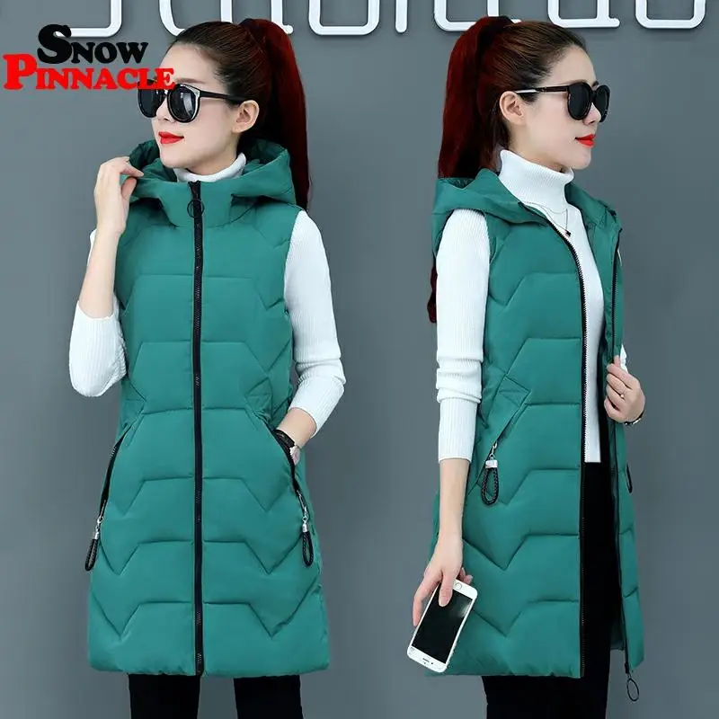 Женский Длинный жилет-10 дег повседневный плотный теплый осенний жилет без