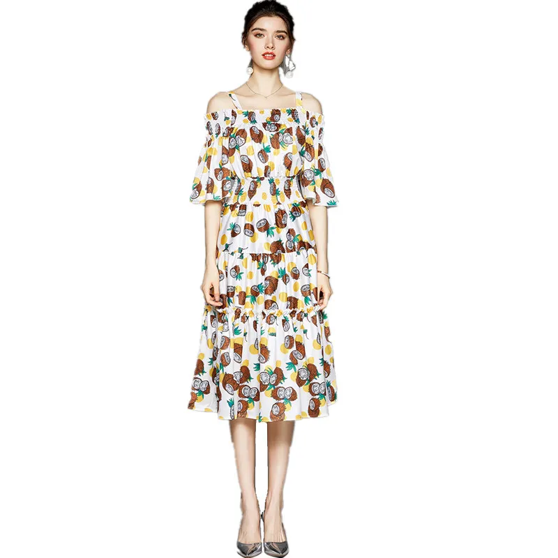 

Женское платье с кокосовым принтом, Привлекательное платье на бретелях с открытыми плечами и рукавом-колонкой, платье для отпуска, Новинка ...