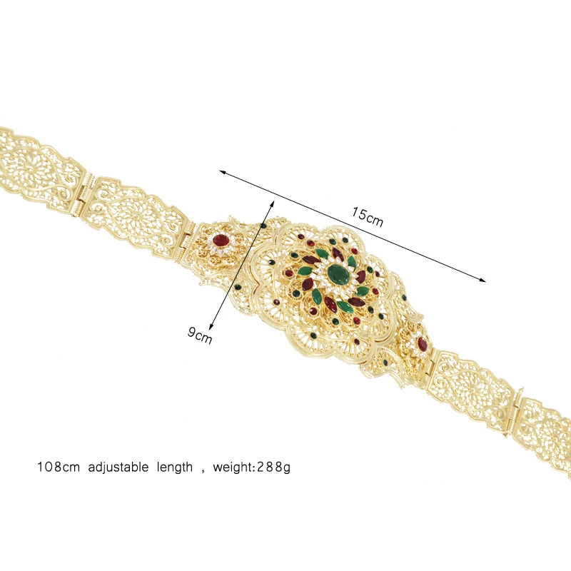 Марокко роскошное платье с цветочным узором Форма для женщин Талия цепи Стразы Золотые украшения ремни Абая