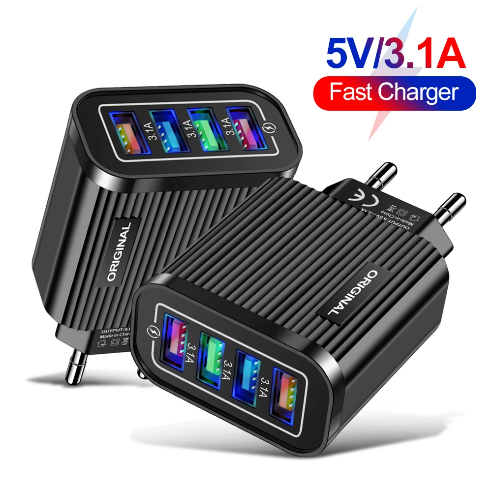

USB Charger 5V 3.1A AC To DC Adapter Universal 5V Volt Power Supply Converter Power Adapter Fast Charger EU US Plug