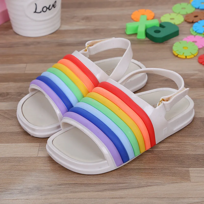 Радужная прозрачная обувь детские сандалии для мальчиков и девочек Нескользящие