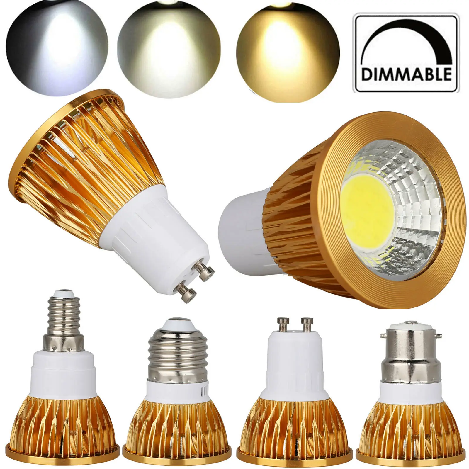 

Gold Shell LED COB Bulb Dimmable LED Spotlight Lamp B22 GU10 E27 E14 GU5.3 MR16 Base 9W 12W 15W 220V 12V Ultra Bright Bulb for H