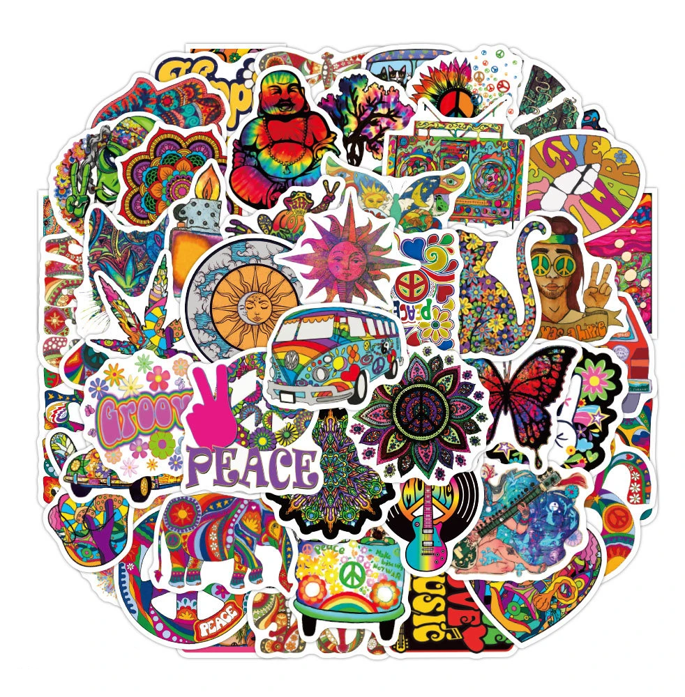 

50PCs Colorful Hippie Bus Graffiti Stickers Suitable for Motorcycle Luggage Guitar Notebook Waterproof Stickers Toys