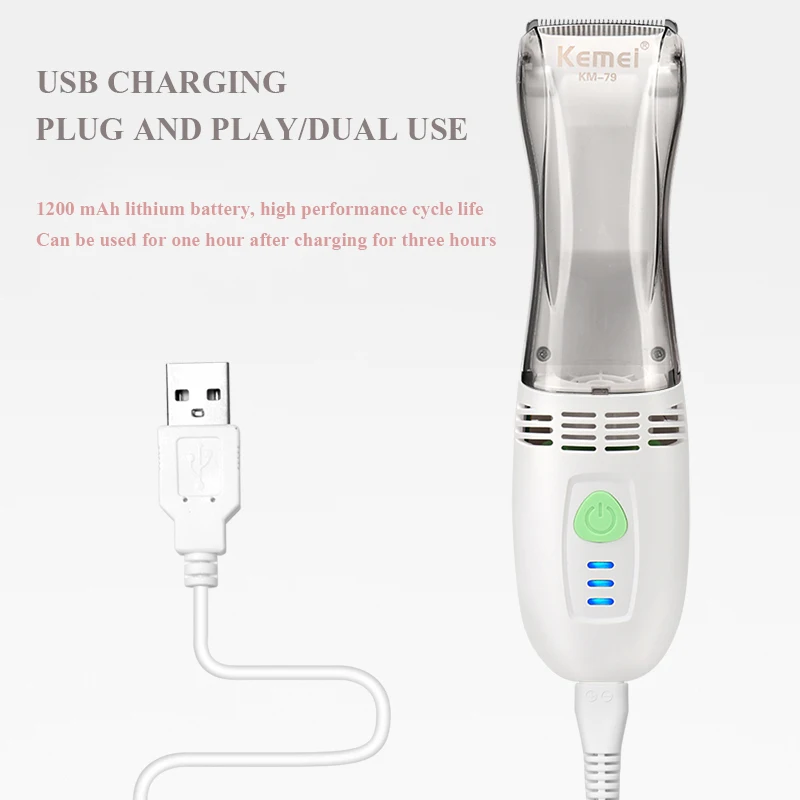 

Kemei Electric USB Baby Hair Trimmer Rechargeable Quiet Hair Clipper Kids Hair Cutting Can Suck Broken Hair