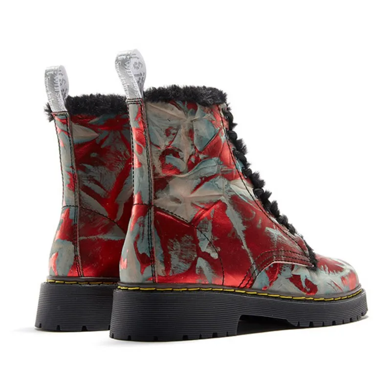 

Fashion Lace Up Ankle Boots Women Genuine Leather High-Top Biker Boots Winter Warm Cowhide Snow Boots Platform Zapatos De Mujer