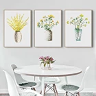 Скандинавская Акварельная Цветочная ваза, искусство рисования зеленых листьев, картина маслом, украшение для стен гостиной, спальни