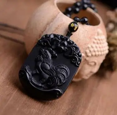 Подвеска зодиака натуральный обсидиан амулет курица Животное Статуя счастливое