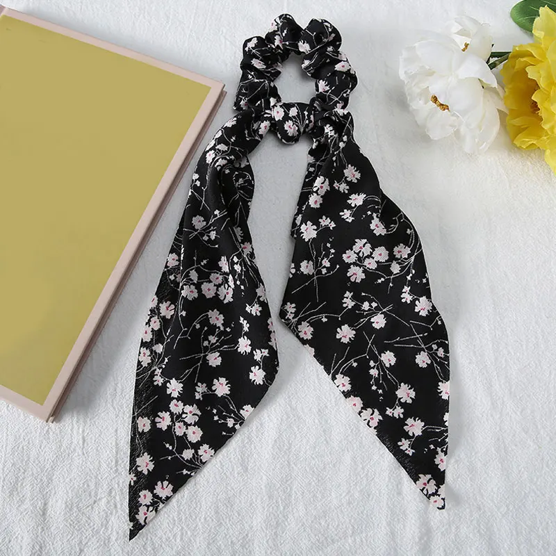 

Korean Printed Streamer Hair Scrunchies Bowknot Elastic Hair Bands Chiffon Long Ribbon Hair Rope Ponytail Hair Ties Hair Scarf