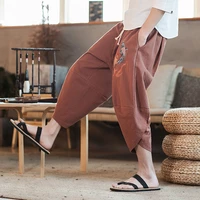 chinese style loose cropped trousers streetwear printed mens beach casual harem pants teenagers look thin wide leg bloomers