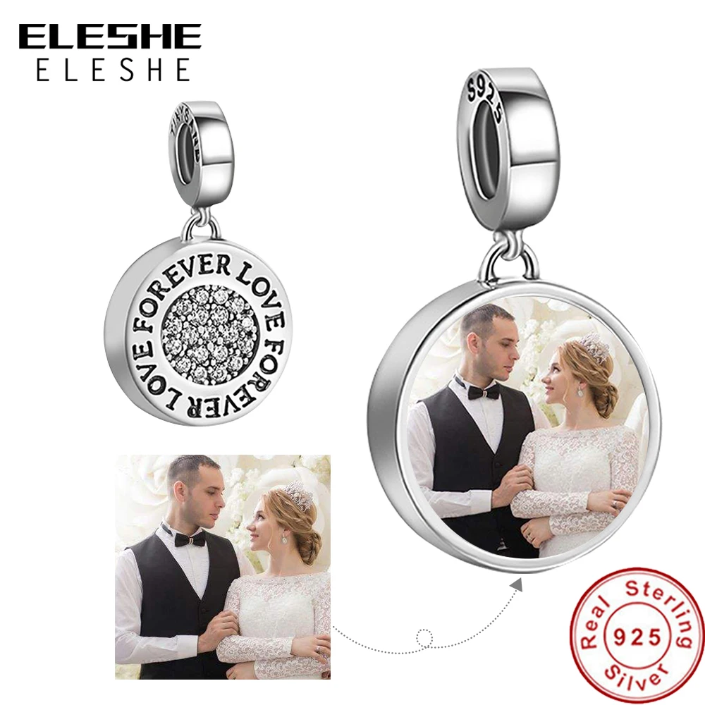 

ELESHE Personalized Custom Photo Round Charm 925 Sterling Silver Bead Charm Fit Original Bracelet Necklace Pendant DIY Jewelry