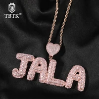 tbtk custom initial bubble letter number with heart iced out cubic zirconia name plate pendant necklace charm hiphop jewelry