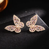 huami super fairy butterfly earring gold hollow out silver color needle texture light luxury color retention stud earrings women