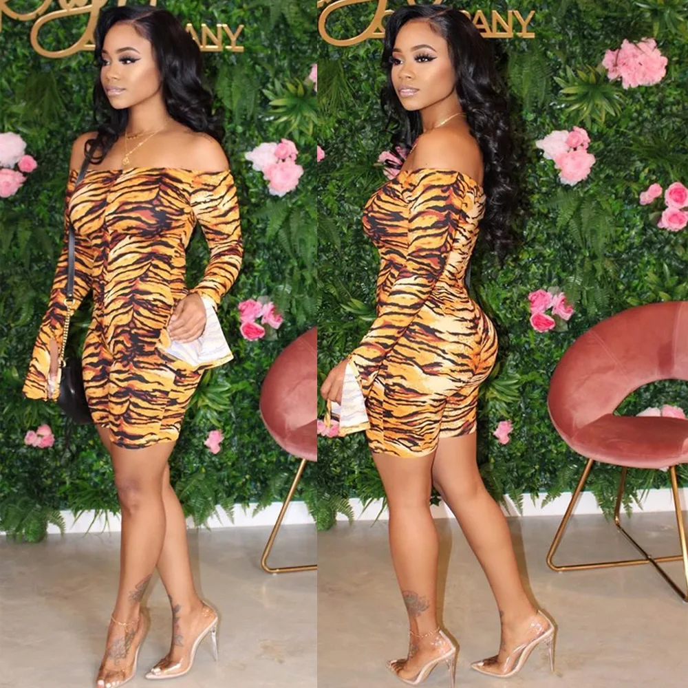 

Leopard print sexy women playsuits short jumpsuits slash collar long sleeve high waist slim fit evening party rompers