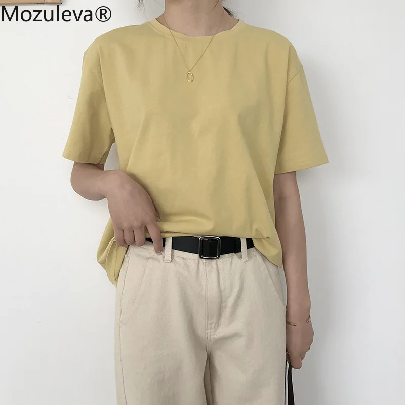 

BornSra O-neck 10 Colors Options Women T-shirt Short Sleeve Loose Cotton 2020 Female Basic Tops Shirt Spring Summer Ladies Tees