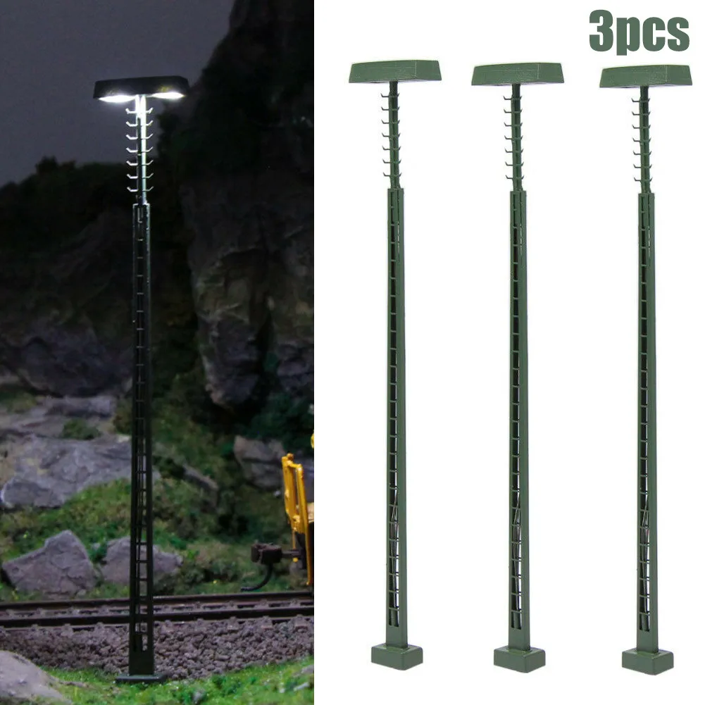 

3Pcs Steel Column Model Lampposts Model Track Light Lattice Mast Light Gauge H0 Platform Lamp 123mm Track Light Warm White