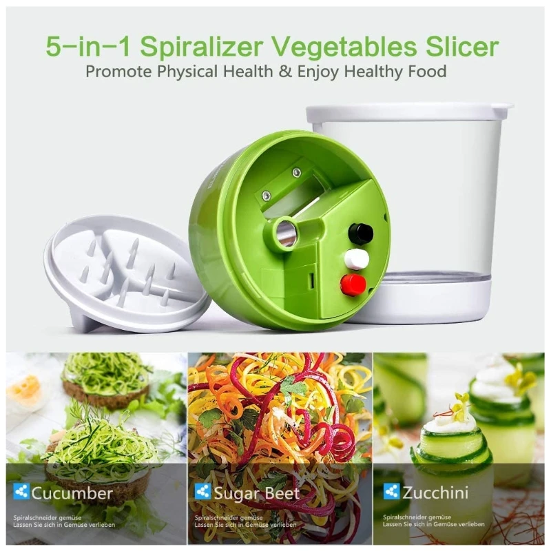 Многофункциональный регулируемый спиральный резак для овощей 5 в 1 нескользящий