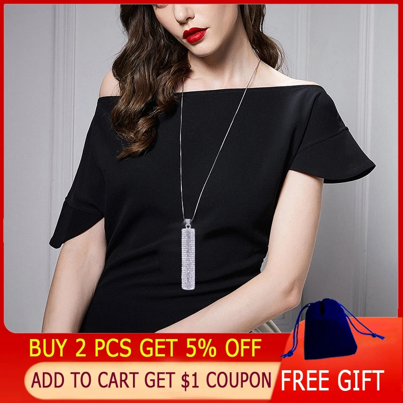 SINLEERY винтажное ожерелье с цилиндрической подвеской полным кубическим цирконием