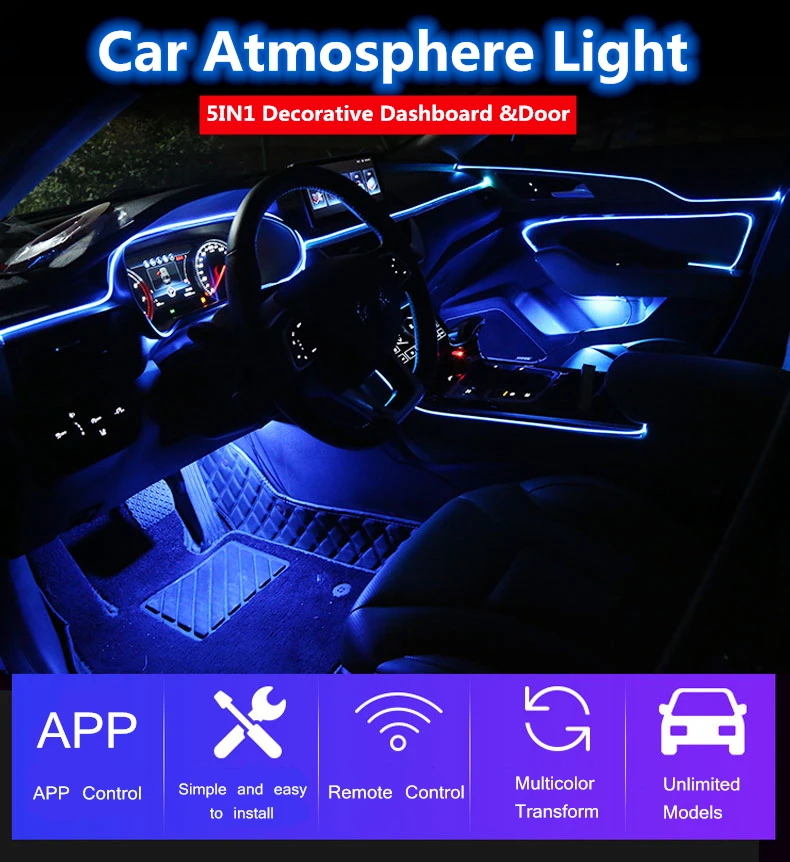 6 м RGB волоконно-оптические атмосферные лампы салона автомобиля окружающий свет