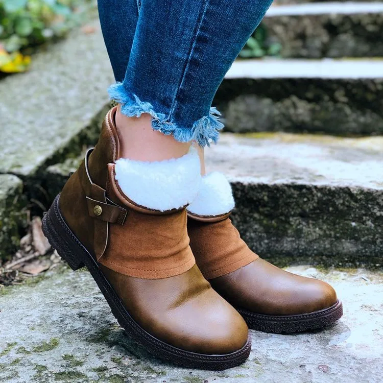 2020 Зимние Модные женские ботильоны из плюша Искусственная кожа ПУ Лоскутная