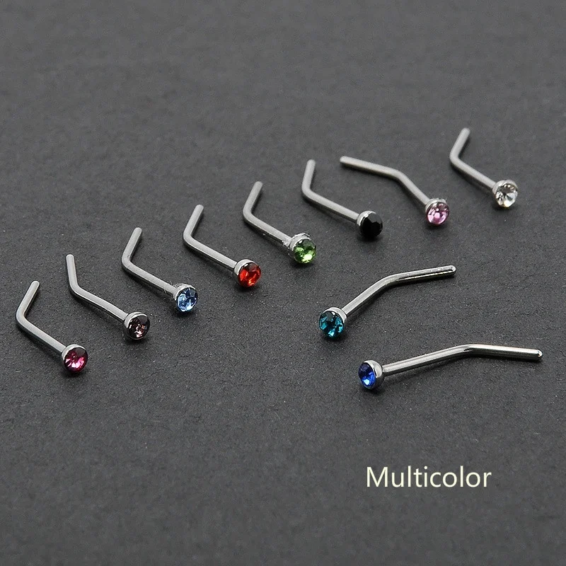 10 Piece/pack 1.8mm Crystal Bent Nose Nail Stainless Steel Ring Body Piercing Jewelry | Украшения и аксессуары
