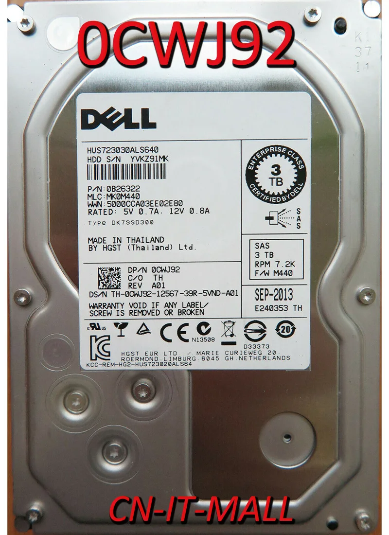 

Pulled 0CWJ92 CWJ92 HUS723030ALS640 3TB 7200 RPM 64MB Cache SAS 6Gb/s 3.5" Enterprise Hard Drive