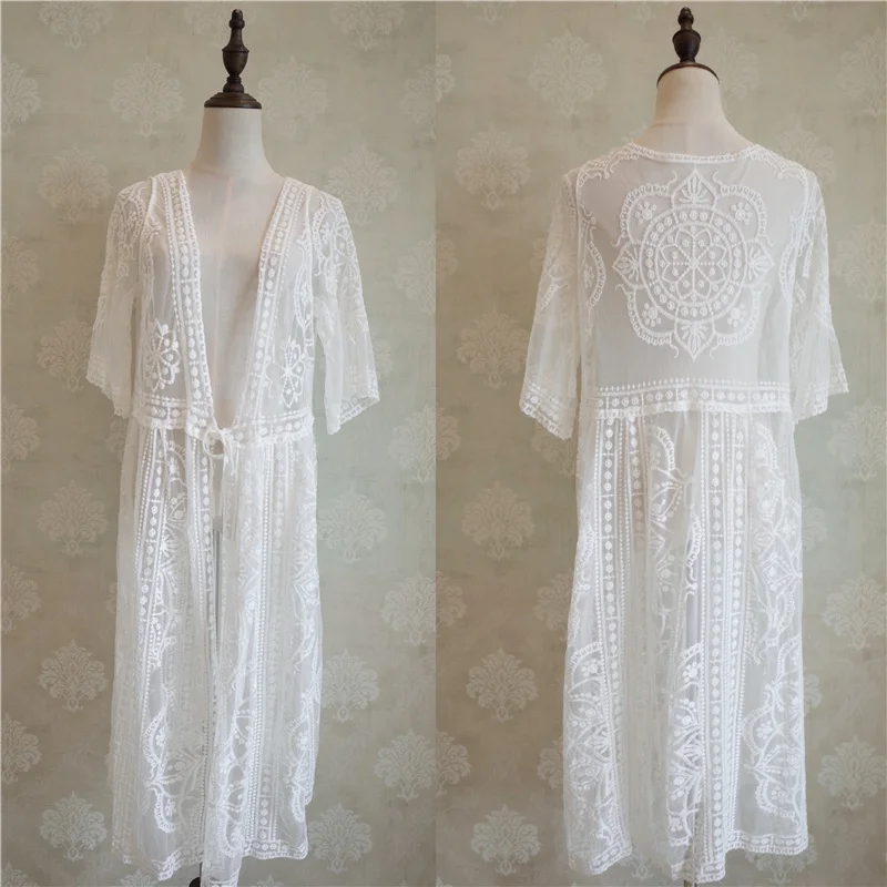 

2021 Lace Beach Pareo Beachwear Swim suit Cover up Playa Pareo Tunics for Beach Tunic Swimwear Women Lace Beach Dress #Q848