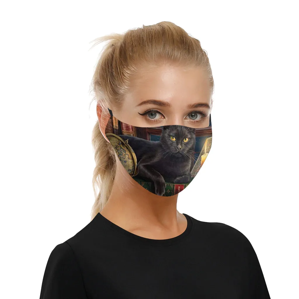 

1PC Mouth Mask Fashion Cat Print Mask Dustproof Windproof Foggy Haze Anti-spitting Protective Reuseable Face Mask masque