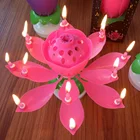 Многоцветные вращающиеся музыкальные свечи в форме цветка лотоса, одноразовые свечи, подарки на день рождения, украшения для детского торта сделай сам