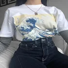 Hokusai белая футболка с японским рисунком под волной Kanagawa летняя стильная футболка унисекс Tumblr модная футболка с коротким рукавом
