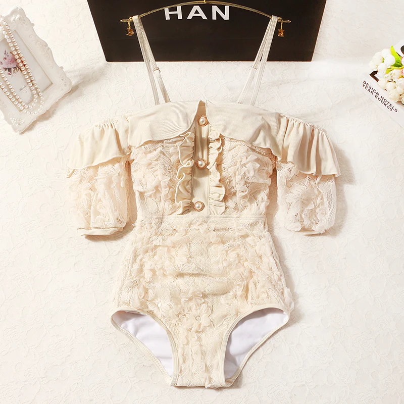 STAERK сплошной кружевной купальник с высоким вырезом Цельный бикини цельный