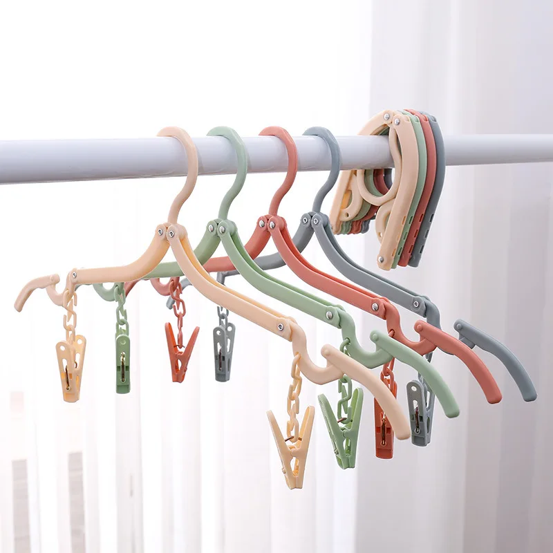 

1pcs Folding Clothes Hanger with Clip Drying Rack Household Non-slip Clothes Hanging Portable Hanger Travel Hanger