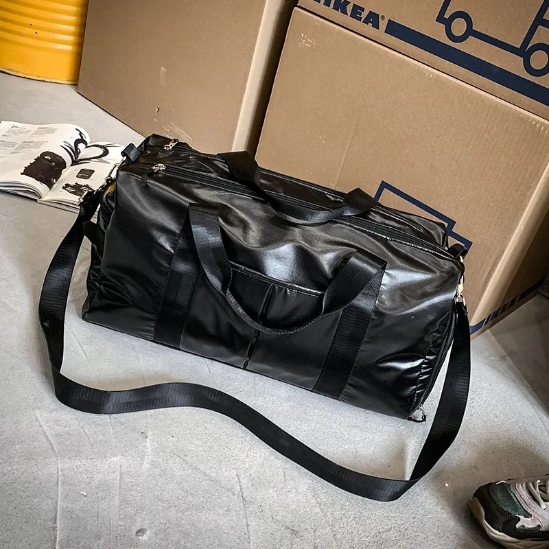 PU Black Women Storage Training Adjustable Strap Dry Wet Separated Waterproof Outdoor Fitness Travel Handbag Nylon Sports Yoga Gym Bag - Цвет: PU Black