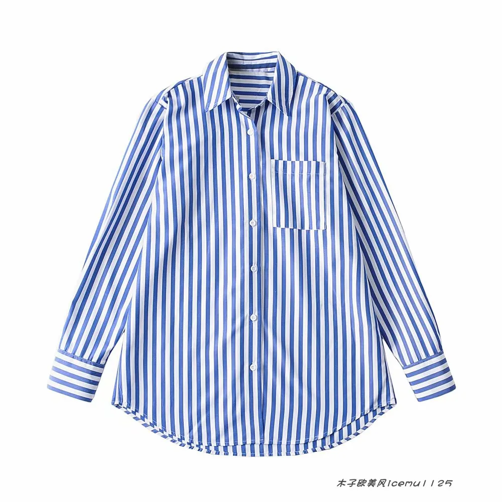 

Australia niche striped holiday shirt retro Hong Kong style design niche shirt loose casual simple lazy top
