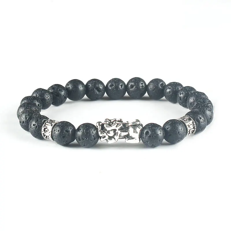 Мужской браслет натуральный тигровый глаз черный матовый вулкан Лава камень